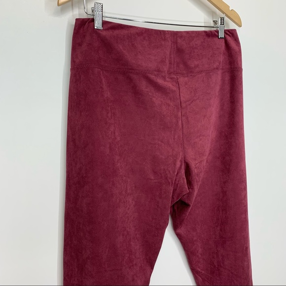 Bagatelle Soft Faux Suede Slimming Pull On Ankle Crop Legging Pants Maroon Wine - Picture 6 of 15